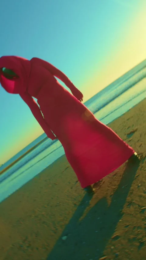 HD Vertical Shot of Alien Lady in Red Dress Stock Footage 321405017