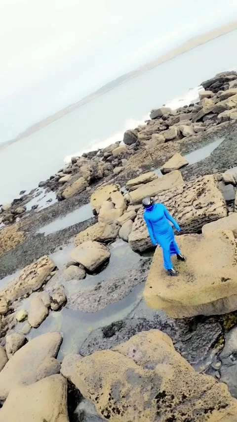 HD Vertical Shot of Cyber Alien Woman in Blue Stock Footage 321401457