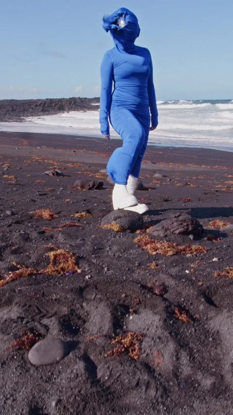 HD Vertical Shot of Cyber Alien Woman in Blue Stock Footage 321401536