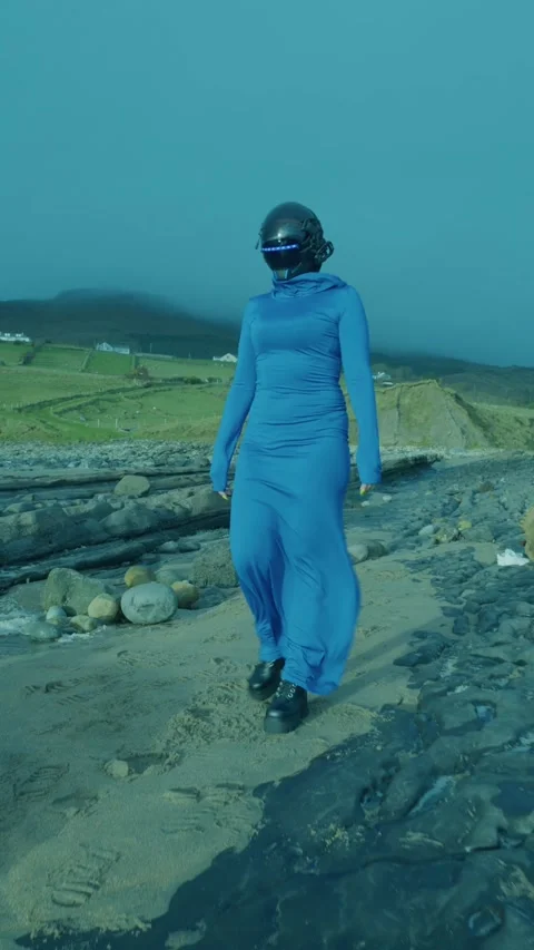 HD Vertical Shot of Cyber Alien Woman in Blue Stock Footage 321401746