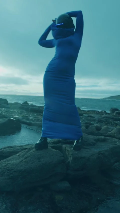 HD Vertical Shot of Cyber Alien Woman in Blue Stock Footage 321401748