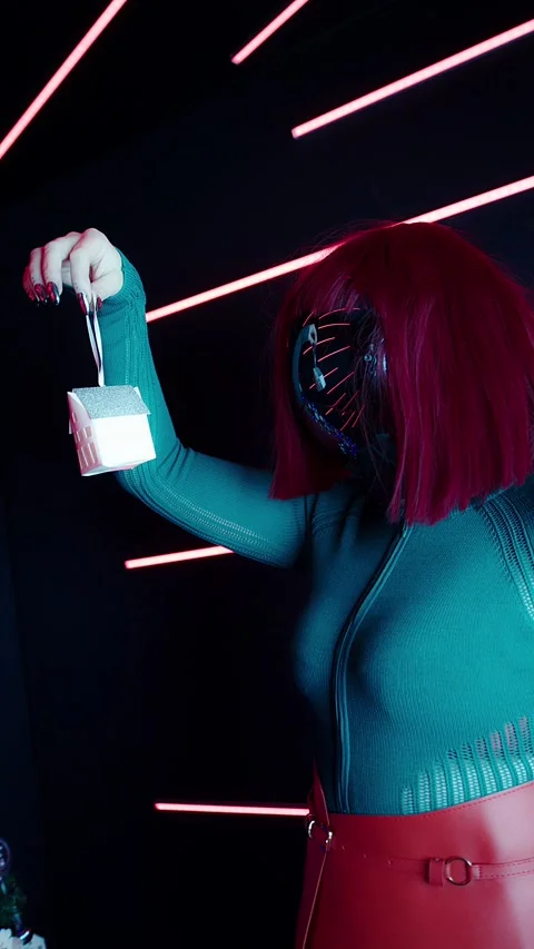 HD Vertical Shot of Cyber Character at Christmas Video stock 321406527