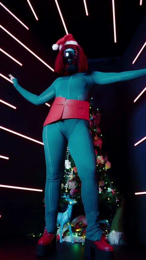 HD Vertical Shot of Cyber Character at Christmas Stock Footage 321406552