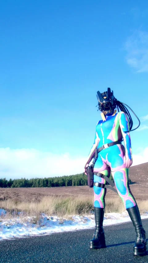 HD Vertical Shot of Cyber Robotic Lady Posing 스톡 동영상 321406312