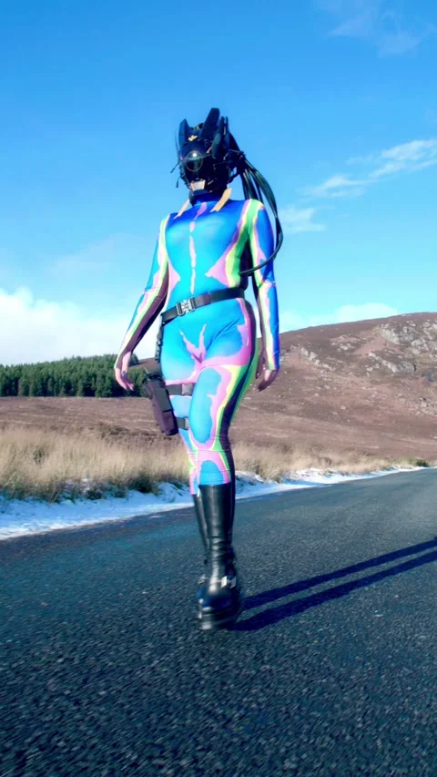HD Vertical Shot of Cyber Robotic Lady Posing Stock Footage 321406349