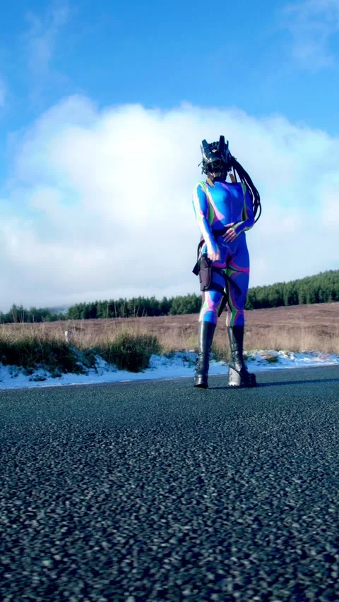 HD Vertical Shot of Cyber Robotic Lady Posing Stock Footage 321406351