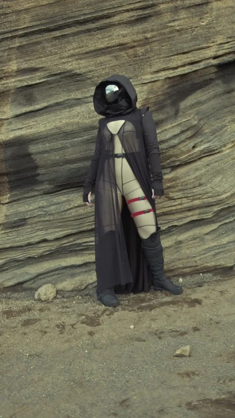 HD Vertical Shot of Cyber Warrior Woman on Exoplanet Video stock 321401168