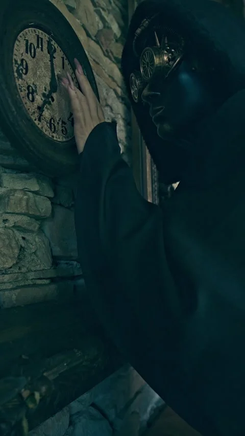 HD Vertical Shot of Horror Character in a Gothic House Stock Footage 321405473
