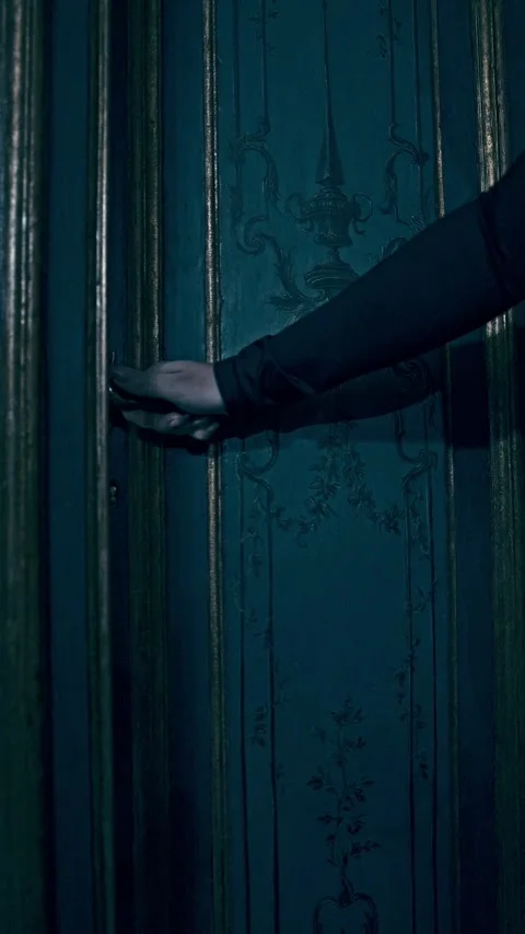 HD Vertical Shot of Horror Character in a Gothic House Stock Footage 321405500