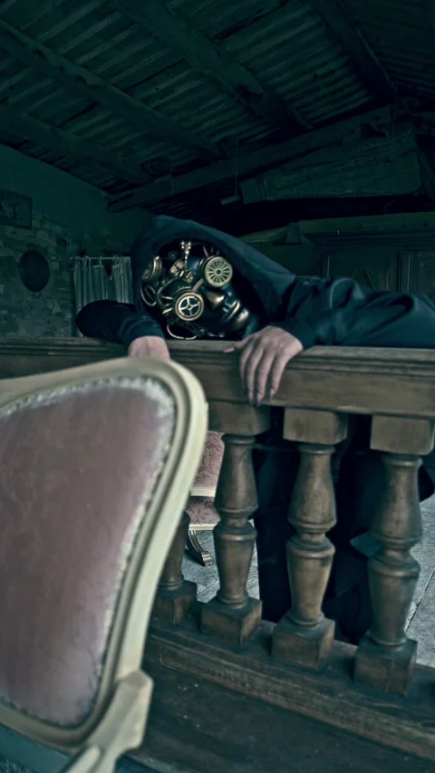 HD Vertical Shot of Horror Character in a Gothic House Video stock 321405505