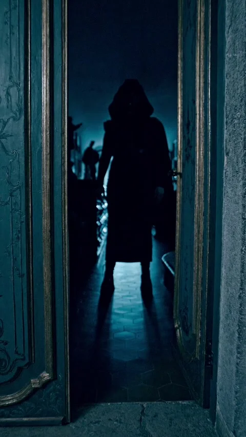 HD Vertical Shot of Horror Character in a Gothic House Stock Footage 321405653