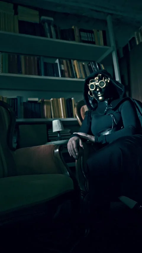HD Vertical Shot of Horror Character in a Gothic House Stock Footage 321405780