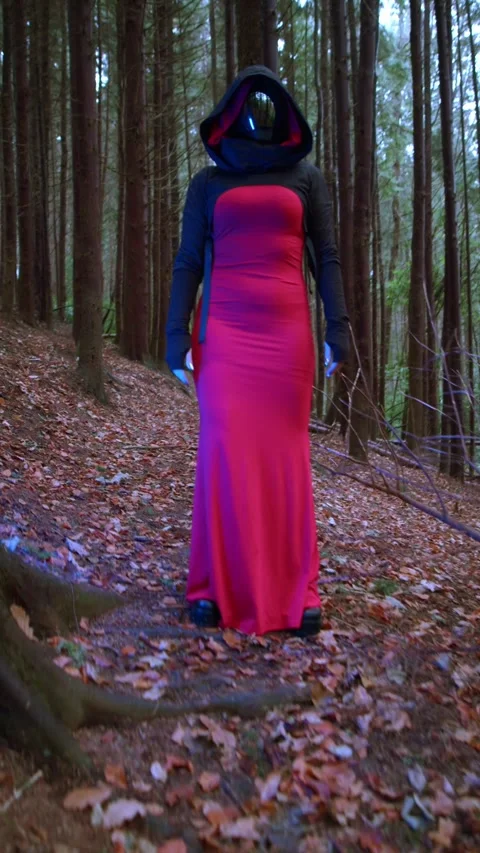 HD Vertical Shots of Cyber Dark Character in Woods Stock Footage 321405015