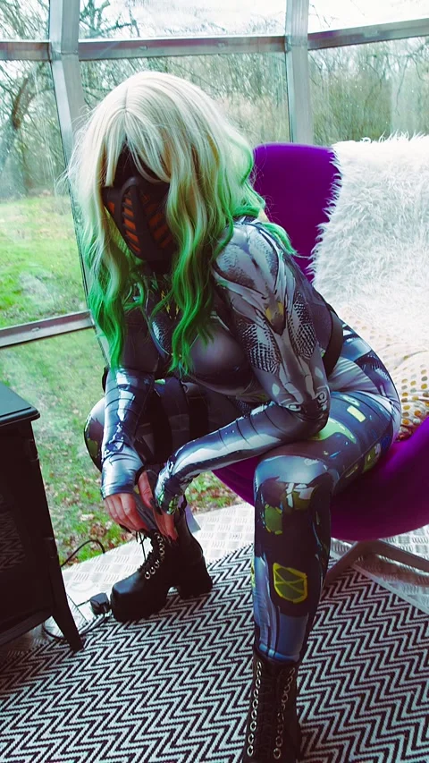 HD Vertical Shots of Cyber Lady in a Futuristic House Pod Video stock 321405367