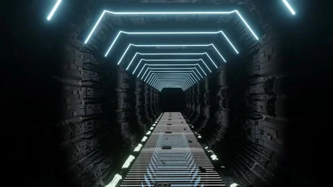 HD video of abstract sci-fi interior view of spaceship, tunnel, or corridor. Stock Footage 208341333