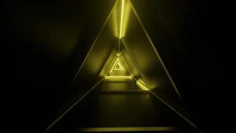 HD video animation of a low light triangular tunnel with yellow lighting. Video stock 136638240