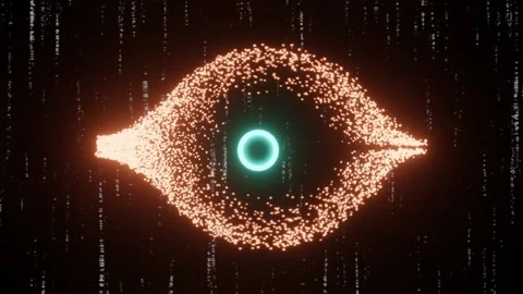 HD video of a beautiful eye shape structure forming with neon particles Stock Footage 208341322