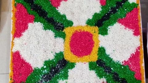 HD video of beautiful pattern or texture created with colorful rice for worship. Stock Footage 170633868