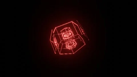 HD video of beautiful red neon lighting wire frame object animation. Stock Footage 139949941