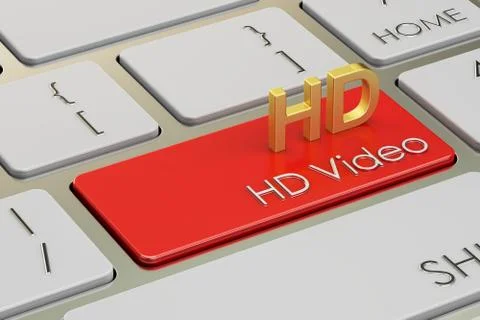 HD video concept on red keyboard button, 3D rendering Stock Illustration