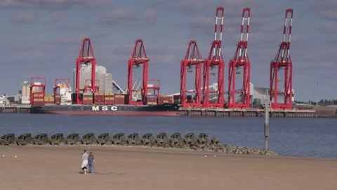 HD video of the container cranes at the Port of Liverpool, England Stock Footage 161125735