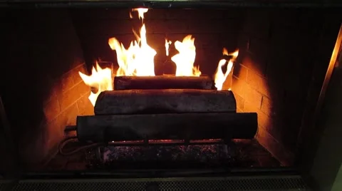 HD Video of Fireplace with roaring fire Stock Footage 57467261