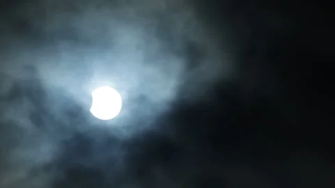 HD video of October 2022 partial solar eclipse through clouds Stock Footage 220017284
