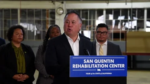 HD video of Rob Bonta speaking at Press Conf inside San Quentin State Prison Stock Footage 236334239