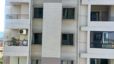 HD video of side view through buildings. Cityscape aerial view from height. Stock Footage 170634001