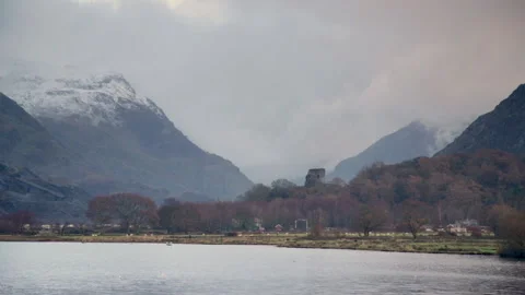 HD video of winter at Dolbadarn Castle, Llanberis, Snowdonia, Wales Stock Footage 145014028