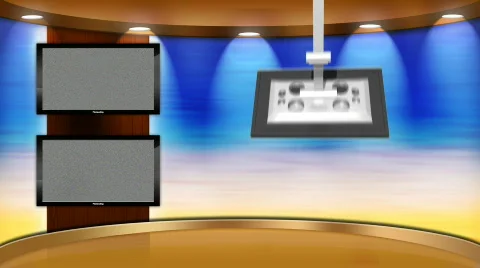 HD Virtual Studio Set with 2 Monitors and animated screen Stock Footage 473360