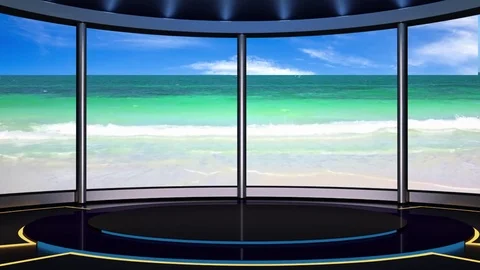HD Virtual TV Studio Green Screen Background Beach Video stock 73522194