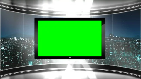 HD Virtual TV studio news set with city , Stock Video