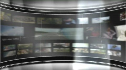  HD Virtual TV studio set with main animated portrait monitor stage right Stock Footage 397982