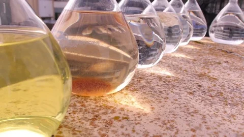 HD Volumetric flasks with colored liquid Stock-Footage 82618369