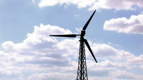 HD wind turbine, blue sky and clouds background Stock-Footage 596830