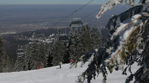 HD Winter Landscape, Ski Resort in Beautiful Mountains in Cold Season Stock Footage 21991002