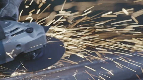 HD Worker grinds a piece of pipe Stock Footage 37294192