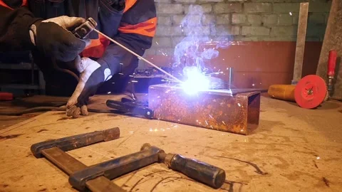 HD - Workshop. Arc welding in slow-mo Stock Footage 88810716