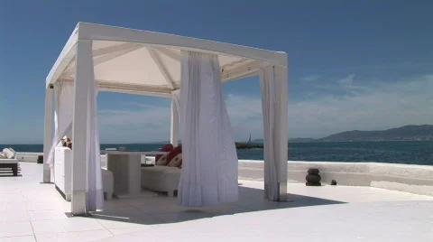HD1080i Holiday resort in Majorca. Hotel terrasse with white tent Stock Footage