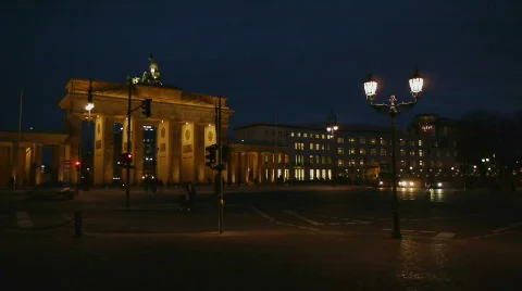 HD1080p Brandenburg Gate Berlin by night Stock Footage
