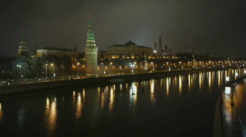 HD1080p Moscow Kremlin by night Stock Footage
