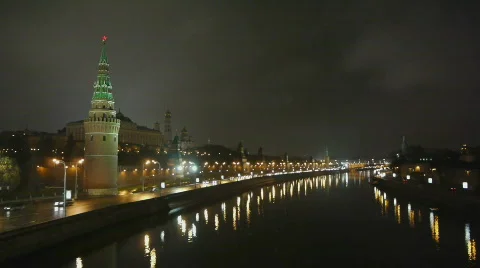 HD1080p Moscow Kremlin by night Stock Footage