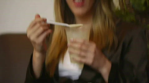 HD1080p Young sexy blond woman at a cafe Stock Footage