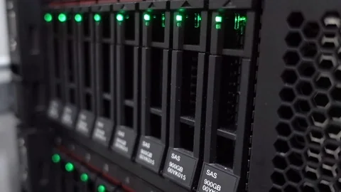 HDD Big Server Rack. Blink Led Green Lamp. Sata. Concept 3.0 Stock Footage 119572657