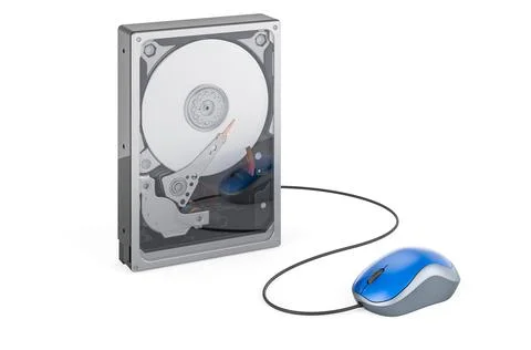 HDD with computer mouse. 3D rendering 스톡 일러스트