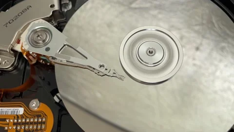HDD data recovery concept disk spinning cyber security protection Stock-Footage 235484770