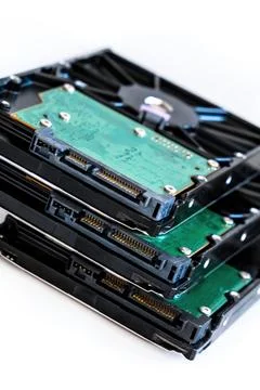 Hdd disk with green microchip data storage, database creation Foto stock