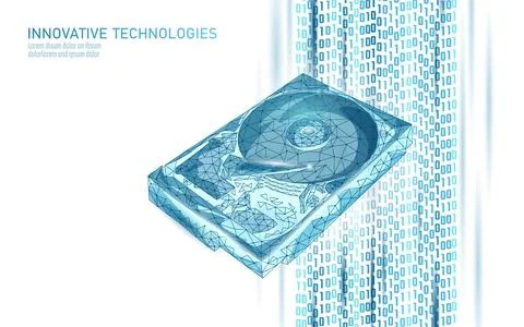 HDD hard disk drive file hardware. 3D low poly information storage record system Stock-Illustration