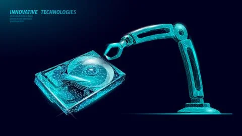 HDD hard disk drive file hardware. 3D low poly information storage record system 스톡 일러스트